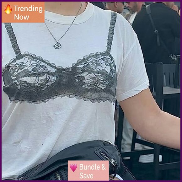 Y2K Loose Crop Top Lace Corset Print Short Sleeve Tee Streetwear - Picture 4 of 7